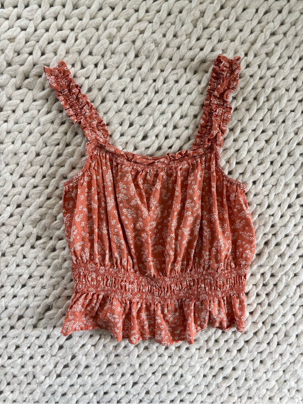 Rust Floral Smocked Ruffle Tank Top
